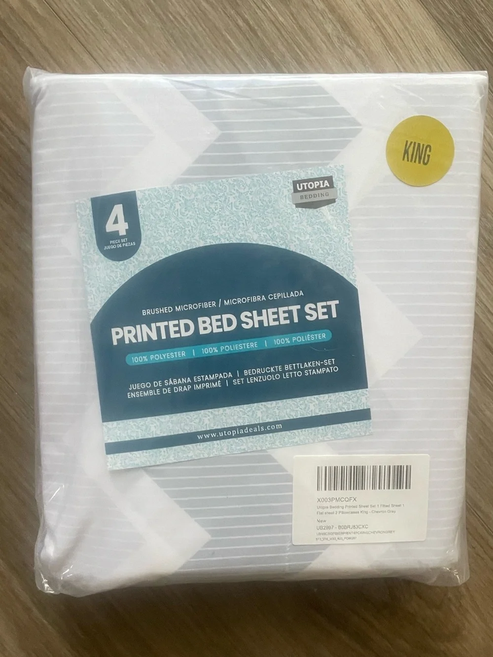 Utopia Bedding 4 Piece King Bed Sheet Set - Chevron Grey - New & Sealed